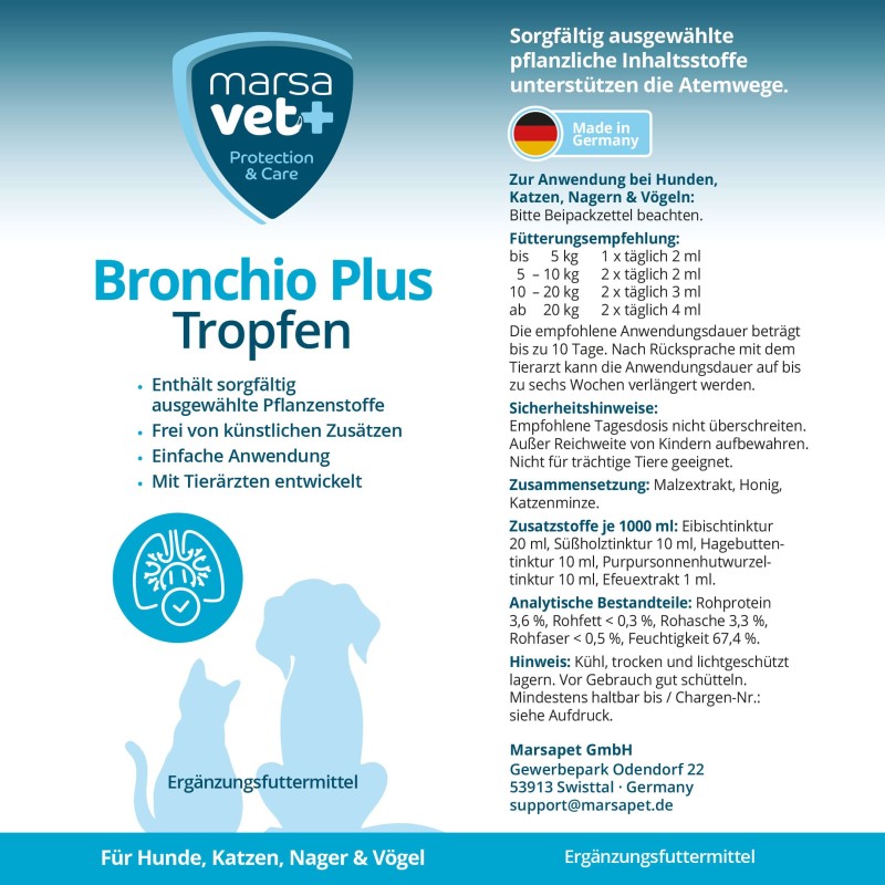 Marsavet Bronchio Plus Tropfen – Atemweg Unterstützung – label