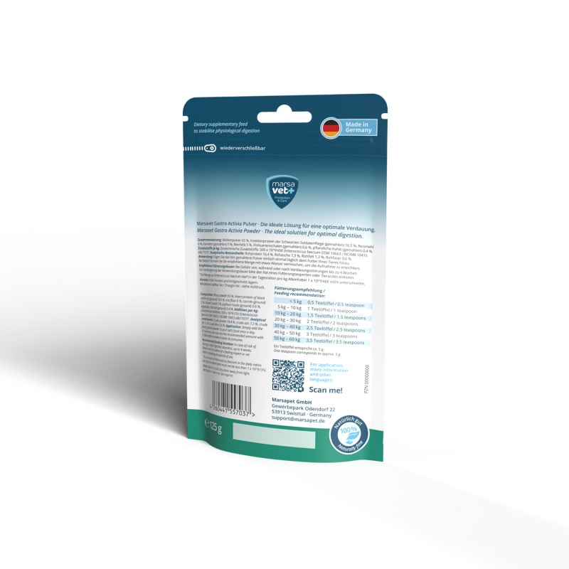 Marsavet Gastro Activia Powder – Supplément alimentaire diététique pour chiens et chats, soutient la digestion et normalise le tractus gastro-intestinal – back view